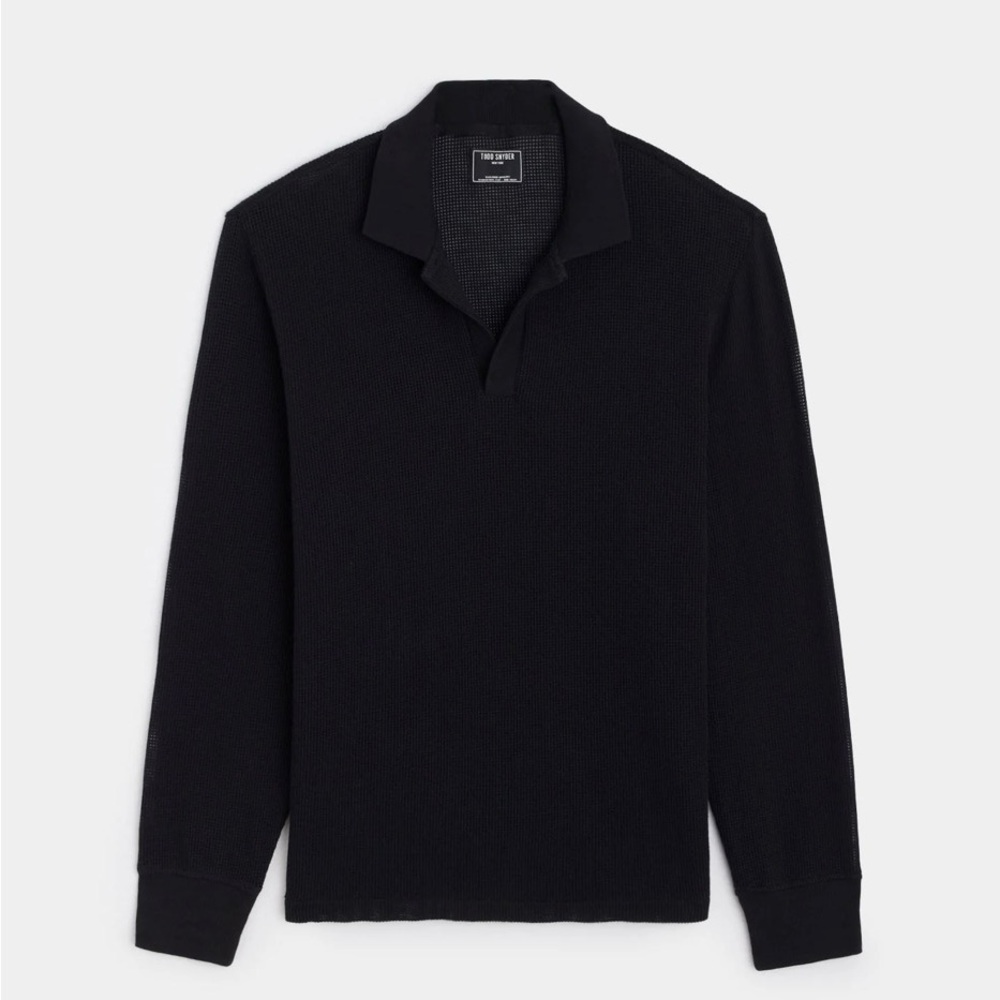TODD SNYDER LONG-SLEEVE MESH POLO IN BLACK